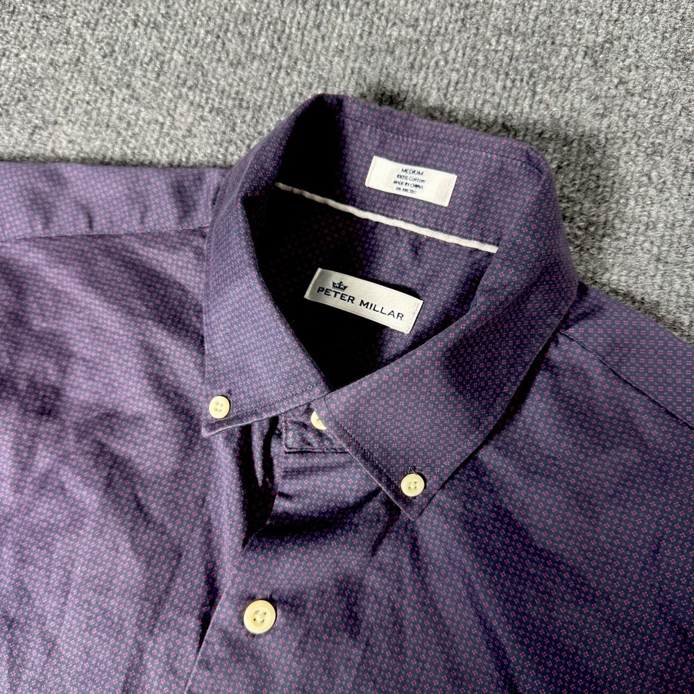 Peter Millar Men's Shirt S/M Short Sleeve Purple Black Classic Fit 100% Cotton